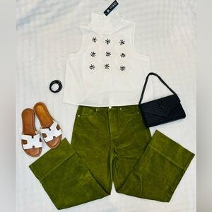 Elegant Green Wide Leg Women's Pants